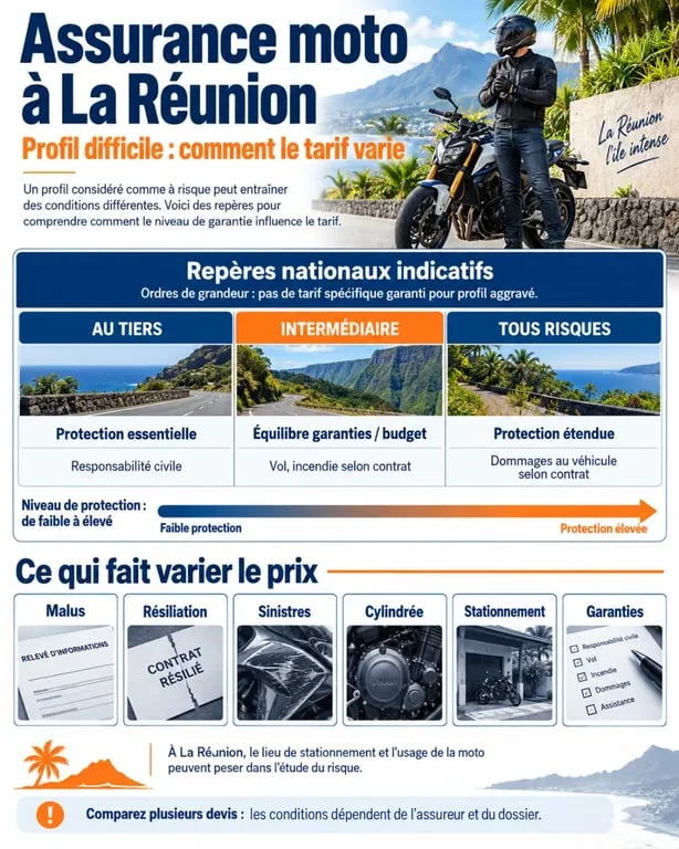 Tarif assurance moto profil difficile à La Réunion : facteurs de prix et niveaux de garanties