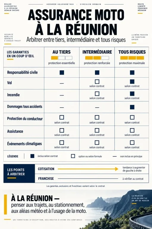 Changer d'assurance moto pour payer moins cher à La Réunion : comparaison des niveaux de garanties