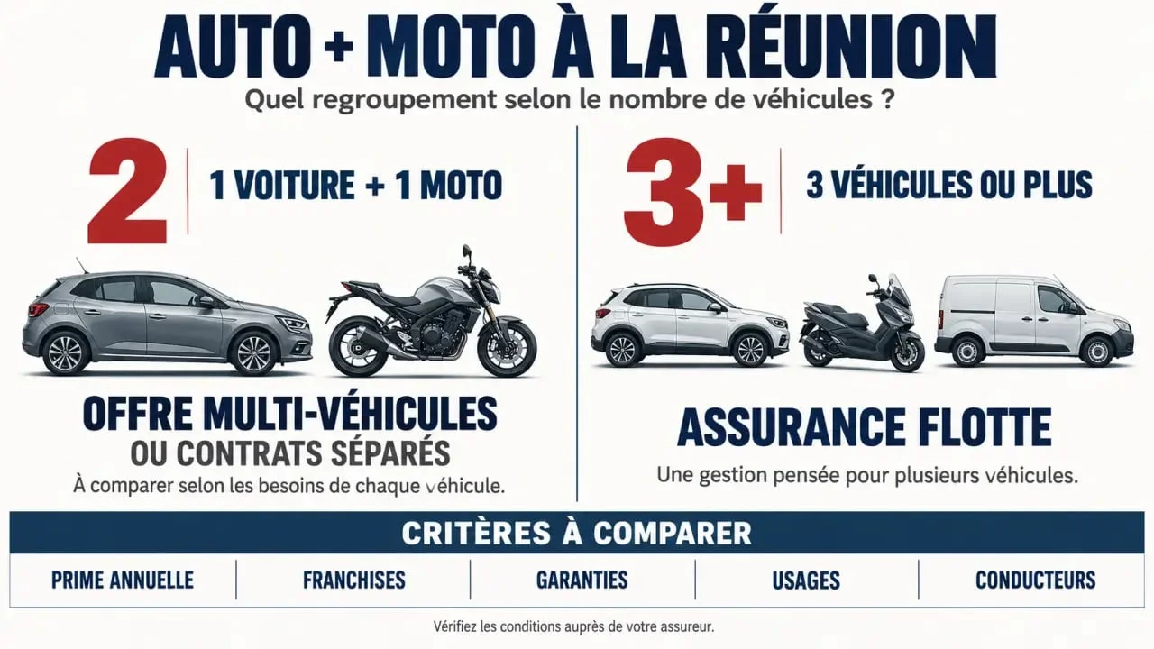 Regrouper assurance auto et moto économie à La Réunion : différence entre deux véhicules et assurance flotte