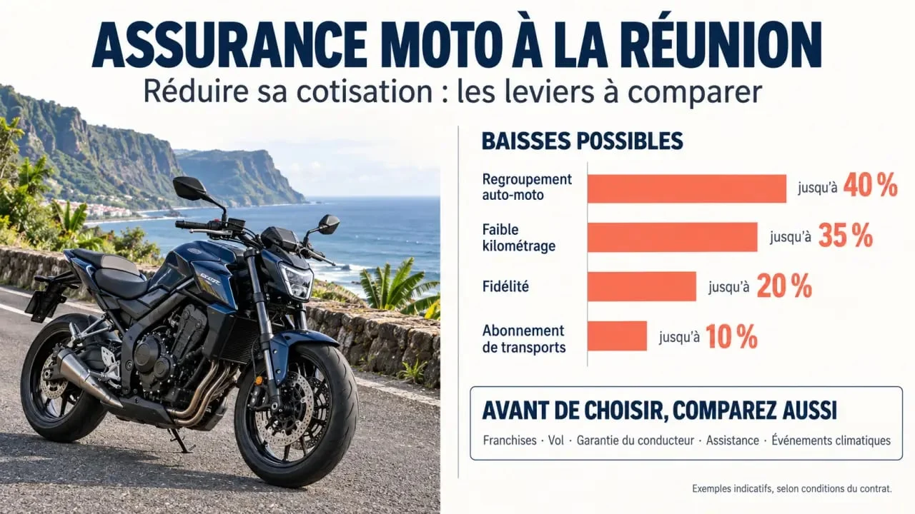 Réduction assurance moto Réunion : leviers de remise et garanties à comparer