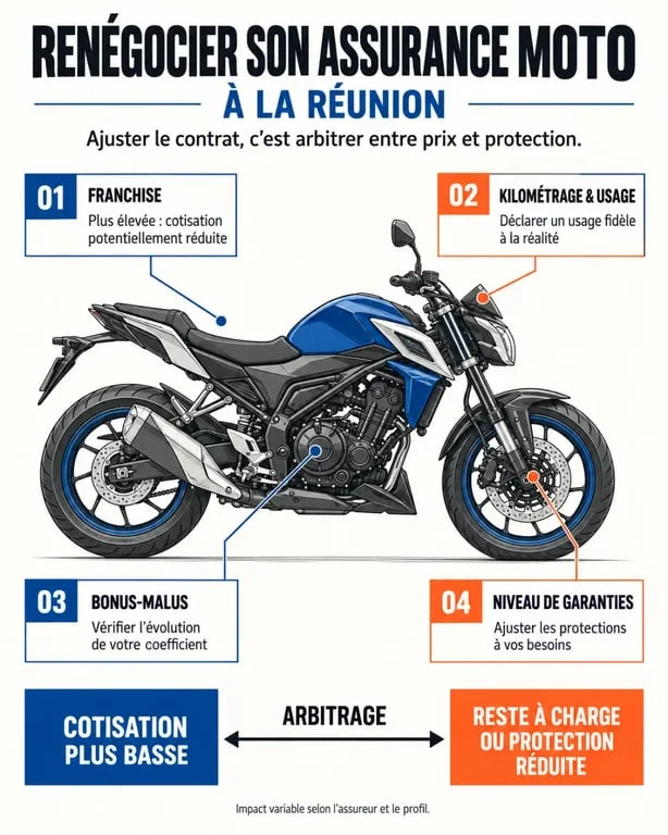 Renégocier son contrat moto à La Réunion : leviers sur la franchise, l’usage et les garanties