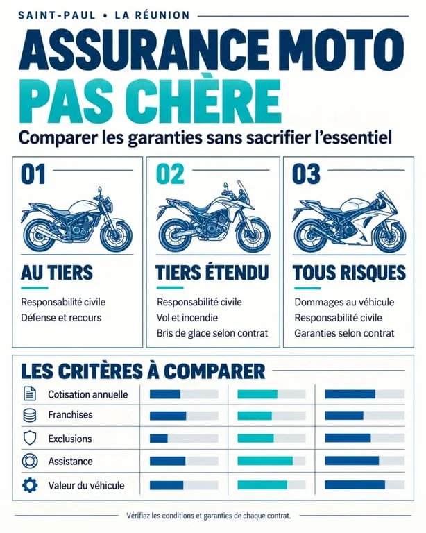 Assurance moto pas chère Saint-Paul : comparaison des formules et garanties