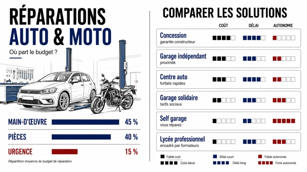 Comment réduire le coût de vos réparations moto et auto avec un comparatif visuel des solutions